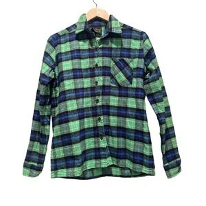 Vermont Flannel Co Blue Green Plaid Cotton Button Up Collared Shirt Size Small